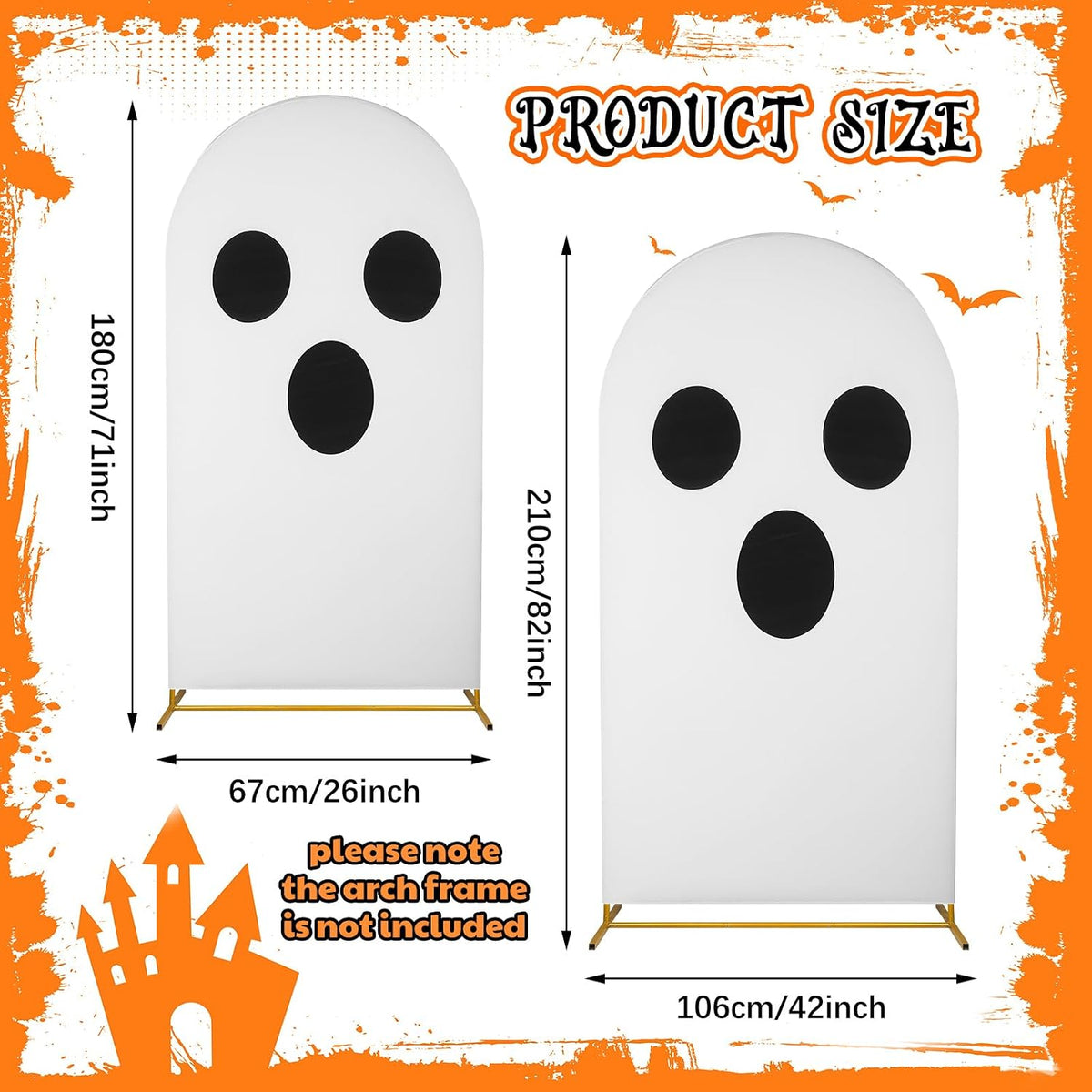 Moukeren 2 Pcs Halloween Ghost Arch Backdrop Covers, 7.2ft and 6ft