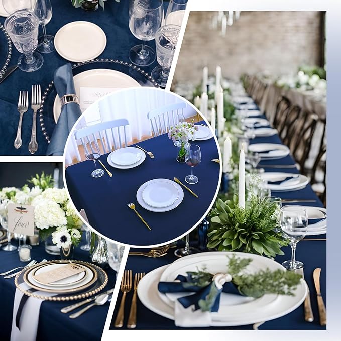 Navy Blue 6 Pack Polyester Table Cloth 60 x 84 Inch, Rectangle Tablecloths for 6 Foot Tables Washable Table Cloth for Party Wedding