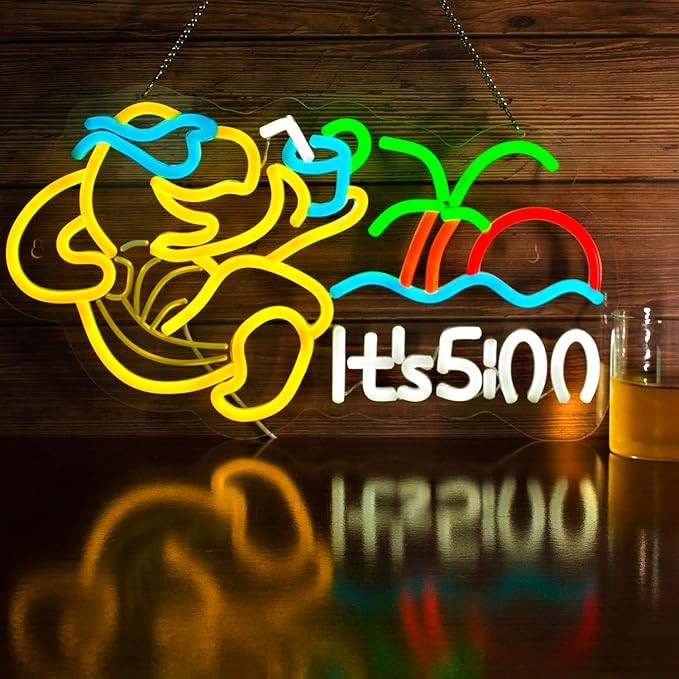 Turtle Its 5 00 O'clock Neon Signs for Wall Decor,Led Neon Light,Dimmable,USB Powered, Five Oclock for Home Bar Shop Beer LED Light Man Cave Garage Pub