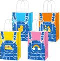 24Pcs English Teacher Party Gift Bags Cartoon Teacher Birthday Party Decorations Supplies Cartoon Girls Fans Treat Bag Rainbow ABC Bus Paper Goodie Bags with Handles for Kids Birthday Classroom Decor