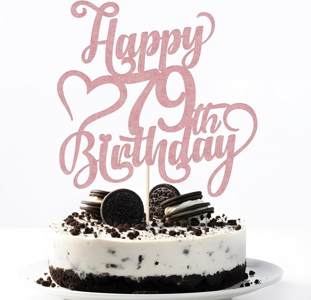 Happy 79th Birthday Cake Topper - 79th Birthday party Decorations | Rose gold Glitter Happy 79th Birthday Cake Topper Suitable for: Anniversary/Wedding, 79th Birthday Party Cake Decorations