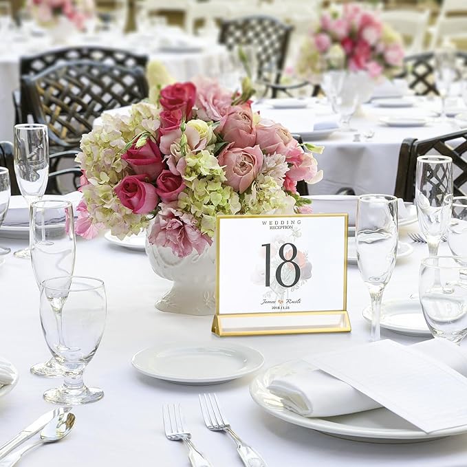 Smarpau 6x4 Gold Acrylic Sign Holder, 8 Pack Wedding Table Number Holders with Horizontal Stand, Double Sided Photo Picture Frames Stands, Flyer Stand, Paper Display Stand for Cafe, Restaurant
