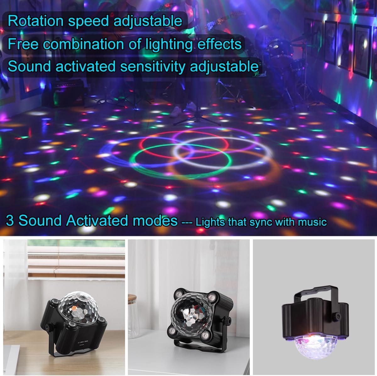 Laucnpty Disco Ball Party Lights Sound Activated Strobe DJ Stage Lighting for...