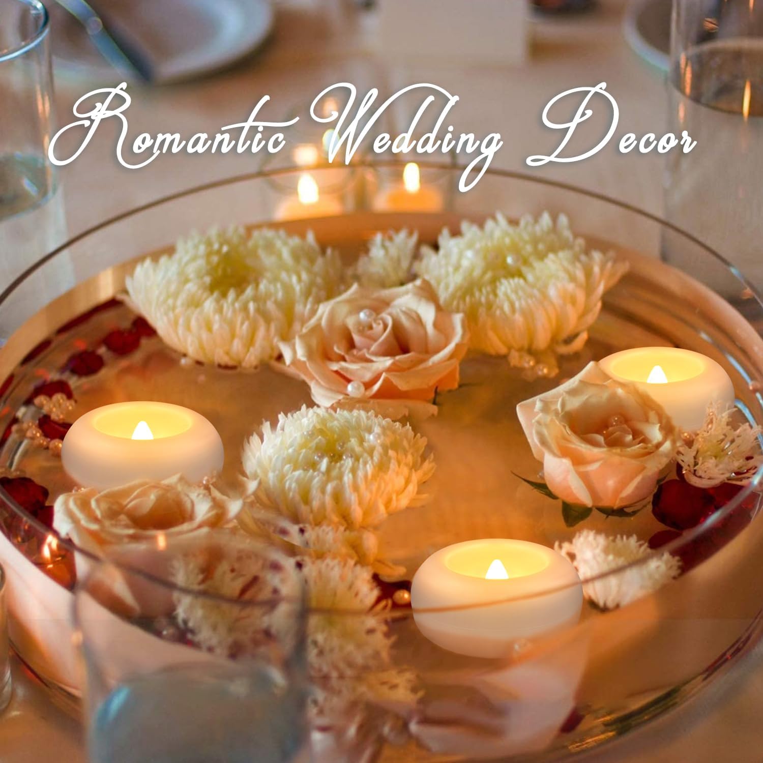 50 Pack 2”Floating Candles Water-Activated Flameless LED Candle, Warm White Battery Operate Waterproof Tealights for Cylinder Vases, Centerpieces at Wedding, Party, Pool,Romantic.