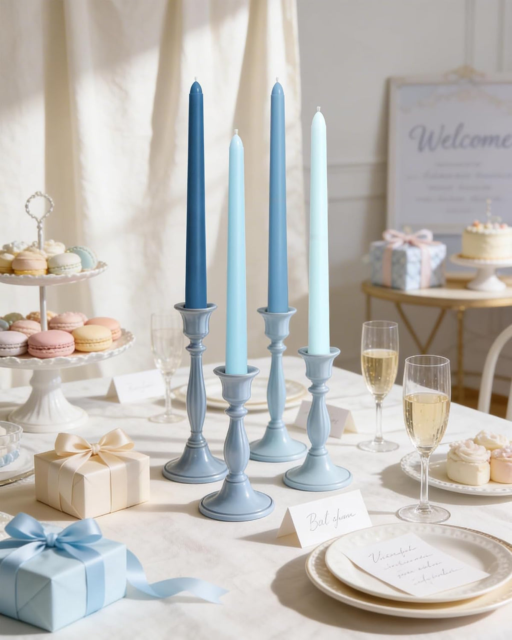 Viyffo 10 Inch Taper Candles, 12 Pack Blue-Unscented, Dripless Design– Long Tall Tapered Candlesticks for Wedding, Dinner, Holiday, Party, Home Decor Natural Color Series