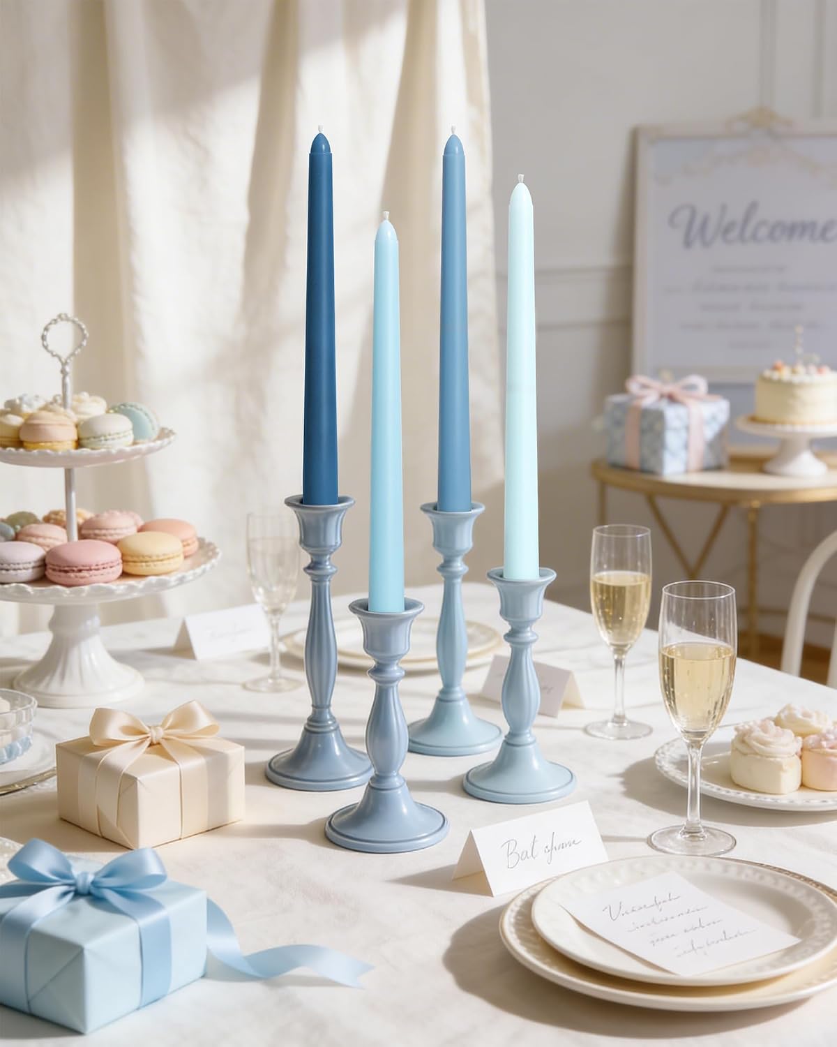 Viyffo 10 Inch Taper Candles, 12 Pack Blue-Unscented, Dripless Design– Long Tall Tapered Candlesticks for Wedding, Dinner, Holiday, Party, Home Decor Natural Color Series