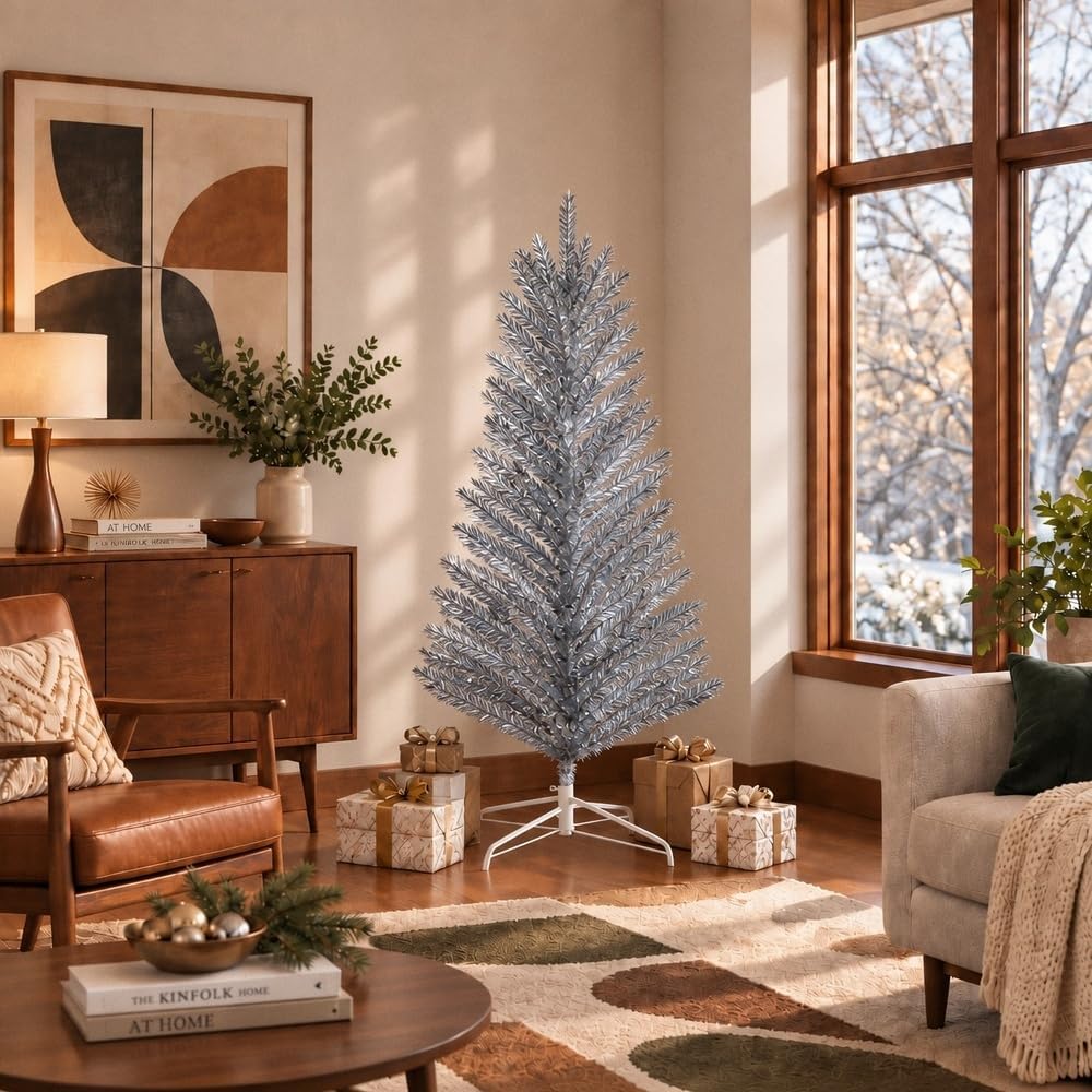 vickerman 6' vintage aluminum artificial christmas tree, side view