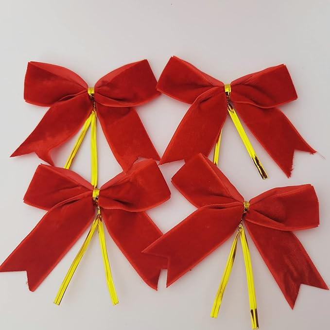 30pcs 3-1/2" Christmas Red Velvet Twist Tie Bows for Christmas Gift Wrapping with Fish Tails (Red Velvet Bow)