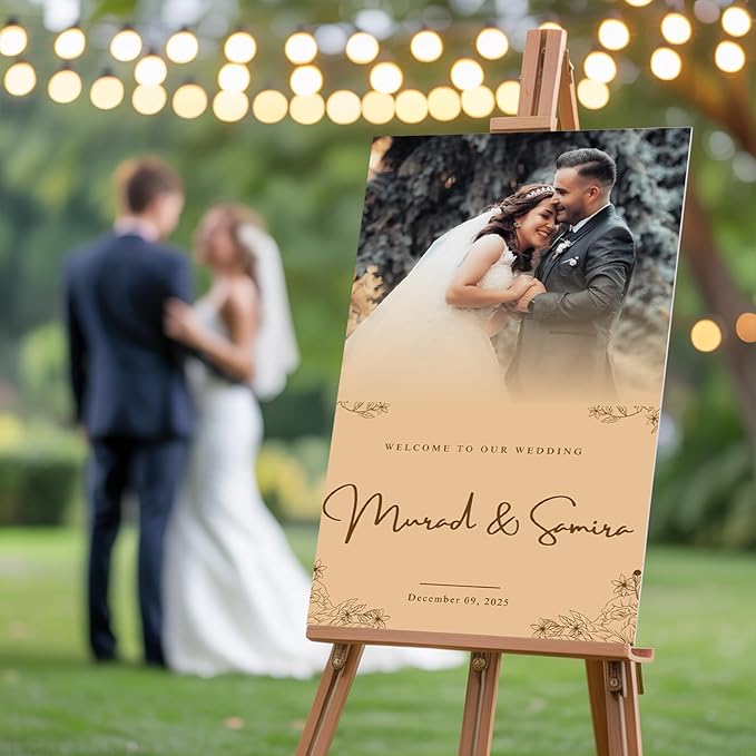 Personalized Bride & Groom Wedding Welcome Sign with Photo, Custom Picture Board for Ceremony or Reception, Canvas Poster Decor for Weddings, Anniversary, Bridal Party, Celebration
