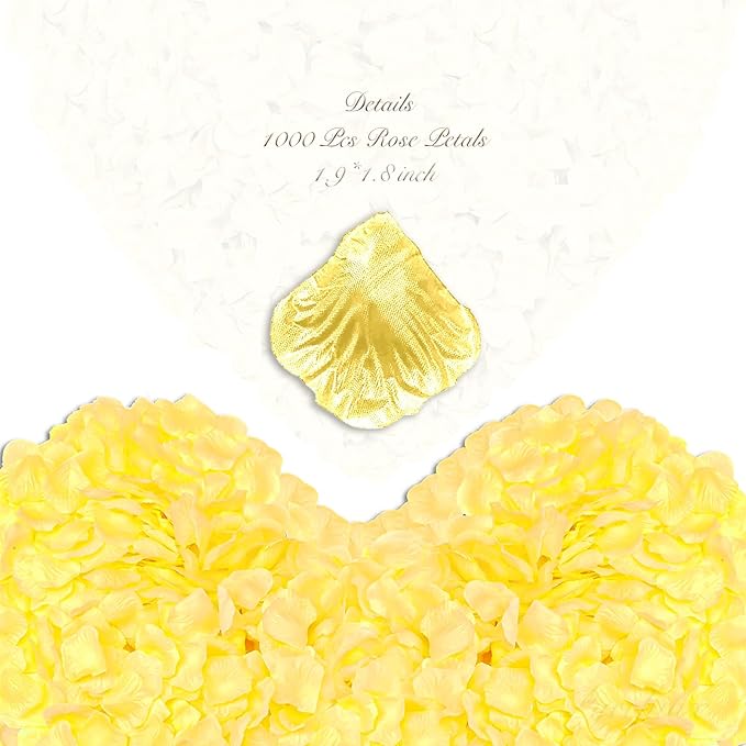 1000Pieces Rose Petals, Artificial Flower Petals Fake Rose Petals for Romantic Night,Wedding,Proposal Anniversary Flower Decorations (Yellow)