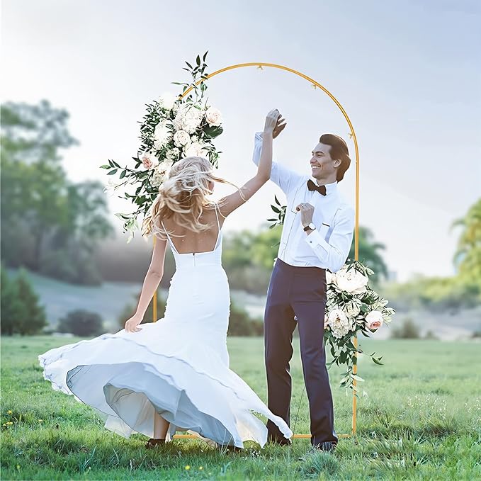 Vincidern 7.2 ft Balloon Arch Backdrop Stand Gold, Wedding Arch for Birthday Party, Bridal Baby Showers, Wedding Ceremony Arch Frame Metal