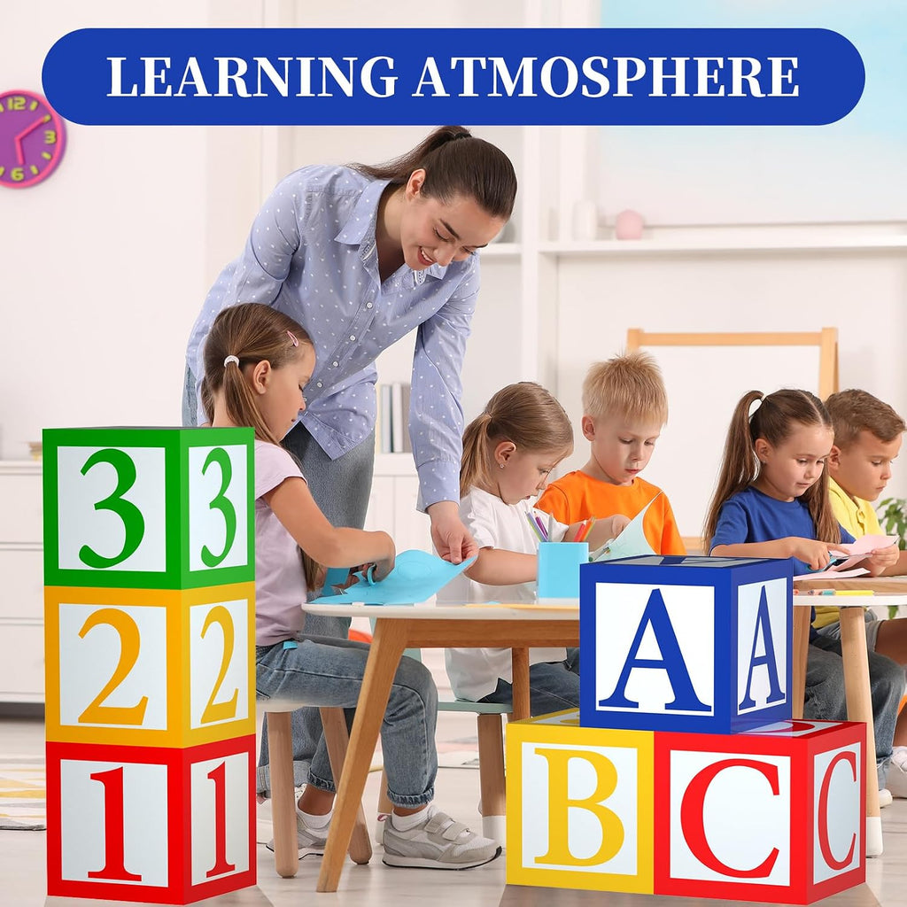 6 Pcs ABC 123 Party Decorations Back to School Decoration ABC Alphabet Party Favor Balloon Box, Block Boxes Favor Balloon Boxes Inspire Story Birthday Party Decor for School Baby Shower