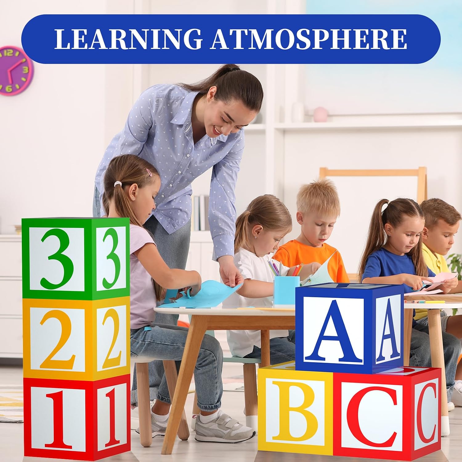 6 Pcs ABC 123 Party Decorations Back to School Decoration ABC Alphabet Party Favor Balloon Box, Block Boxes Favor Balloon Boxes Inspire Story Birthday Party Decor for School Baby Shower