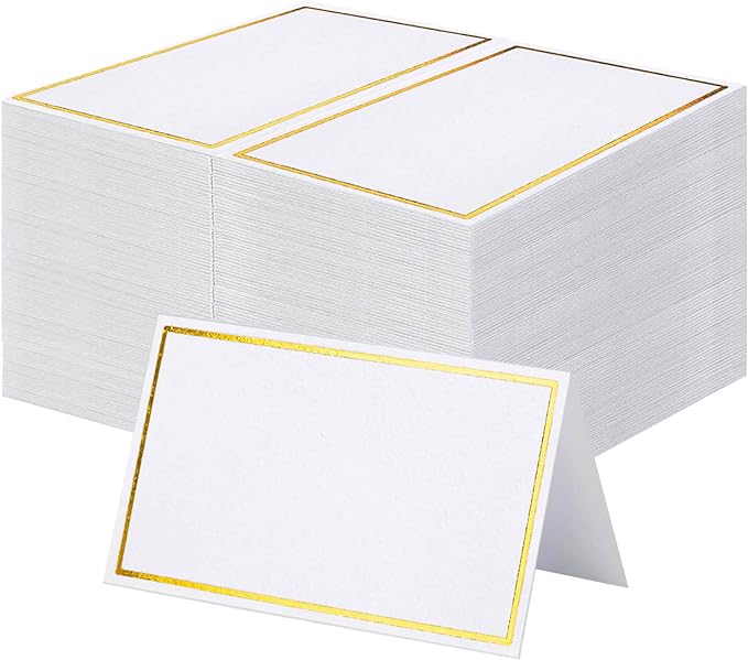 60Pcs Premium Place Cards With Gold Foil Border - 2" x 3.5" Tent Cards for Wedding, Table, Dinner Parties - Small Escort and Name Cards