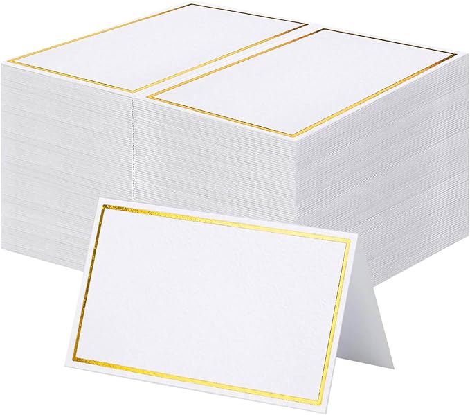 120Pcs Premium Place Cards, Small Table Cards with Gold Foil Border, 2" x 3.5" Tent Cards, Escort Cards, Name Cards, Wedding Place Cards for Wedding, Table, Dinner Parties, Seating Cards