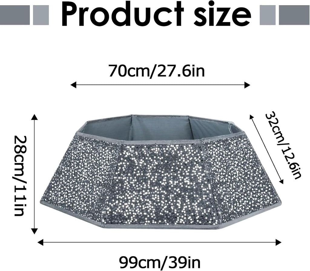 Christmas Tree Collar with Sparkling Sequin Tree Skirt for Holiday Home Decor Xmas Tree Ring(Silvergrey, X-Large)