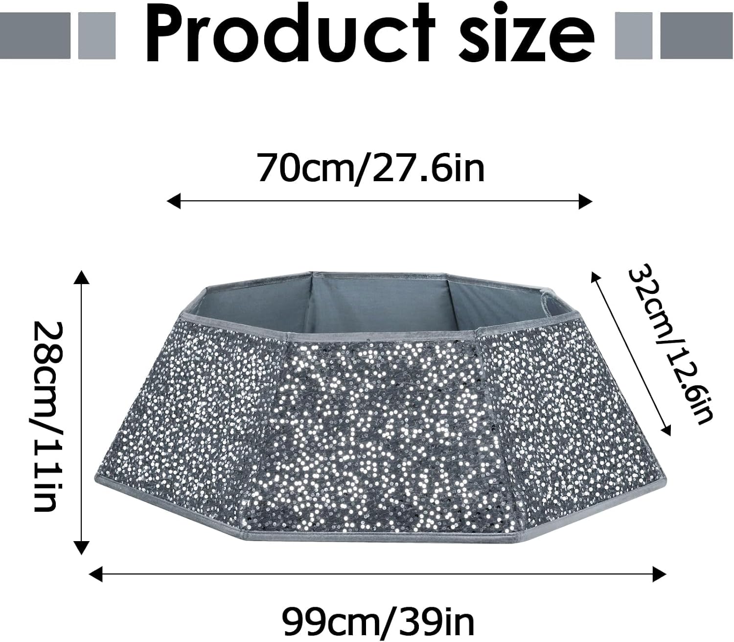 Christmas Tree Collar with Sparkling Sequin Tree Skirt for Holiday Home Decor Xmas Tree Ring(Silvergrey, X-Large)