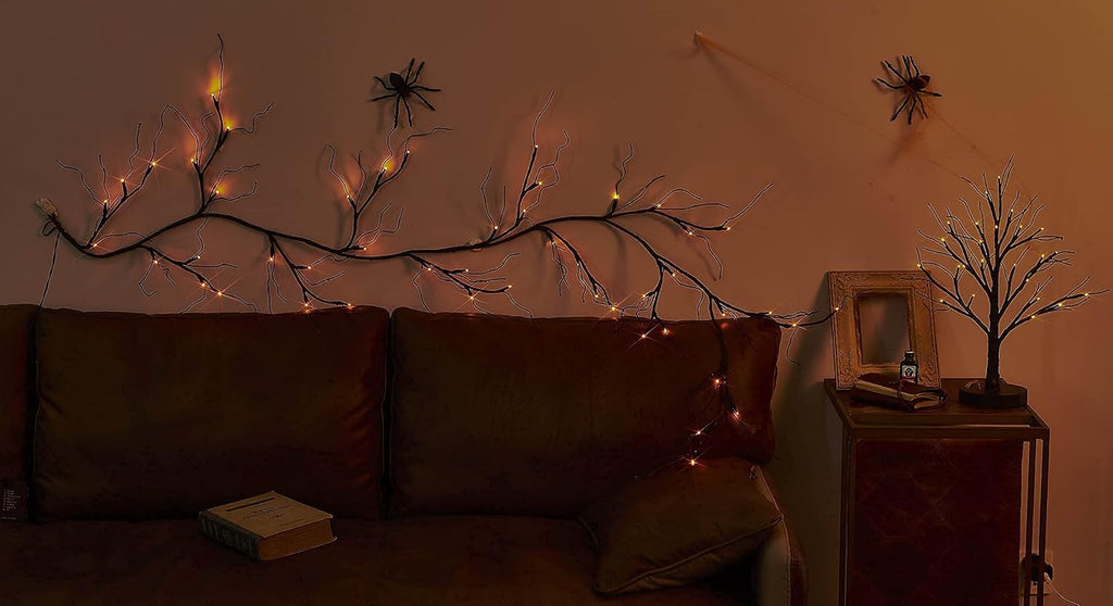 litbloom lighted black glittered garland with 48 orange showing dimensions