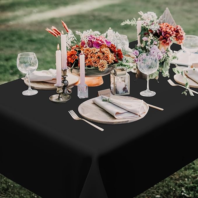 QZYL 4 PCS Picnic Table Cover with Bench Covers, Black Plastic Table Cloths, 54 X 108 in Disposable Waterproof Rectangle Table Covers for Camping Birthdays Weddings Parties Christmas