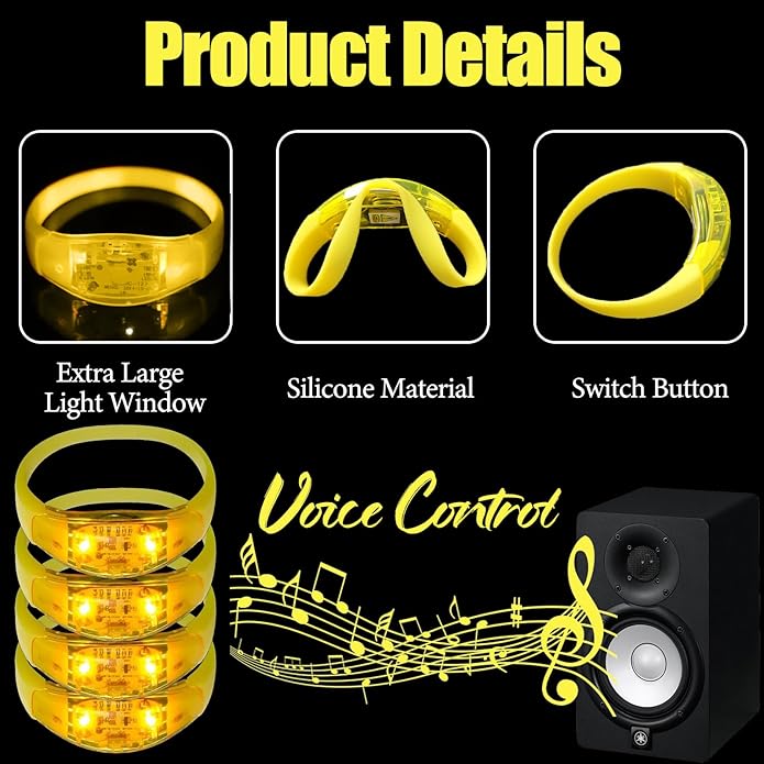 100 Pcs LED Bracelets Sound Activated with Flashing LED Strobe Music Control Light Up Bracelets for Rave, Game Prizes, Birthday Party Favor,Valentine's Day gift