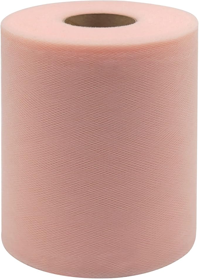 Blush Tulle Fabric Rolls 6 Inch by 200 Yards (600 feet) Fabric Spool Tulle Ribbon for DIY Blush Tutu Bow Baby Shower Birthday Party Wedding Decorations Craft Supplies