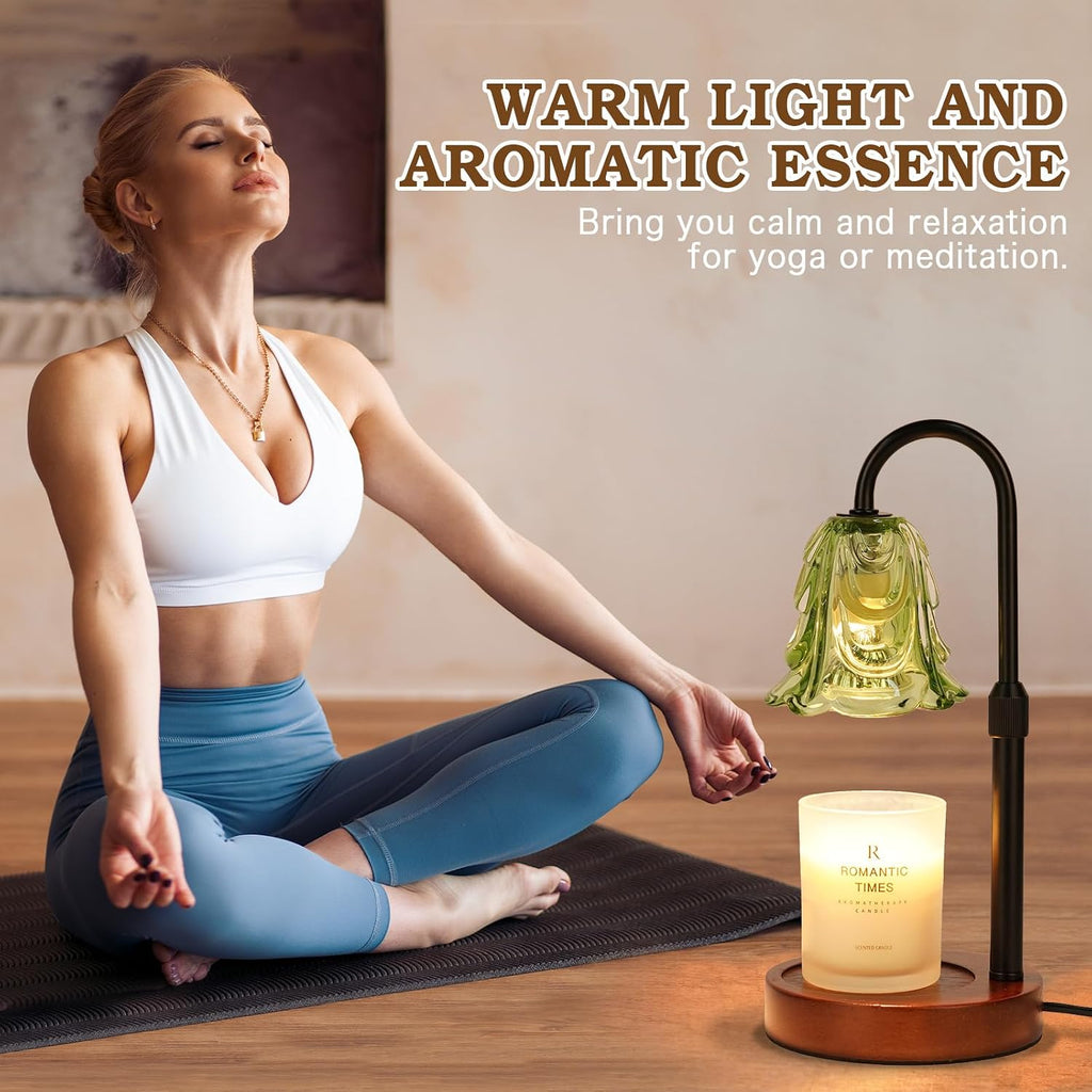 Small Candle Warmer Lamp with Timer, Adjustable Green Lamp Warmer for Jar Candles, Christmas Birthday Gifts for Women Mom Her, Unique Dimmable Candle Heater, Cute Wax Warming Light with Wood Base | Wax Melt Warmer, Flameless Design
