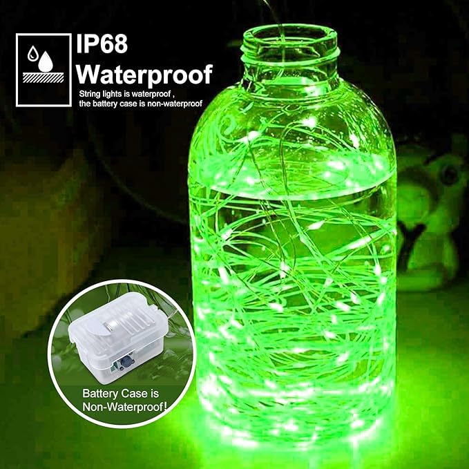 pozzolanas 50 Pack Green Battery Operated String Lights - 7ft Waterproof Fairy Lights with 20 LEDs for Home, Mason Jar, Party, Wedding, Halloween, Christmas Decorations