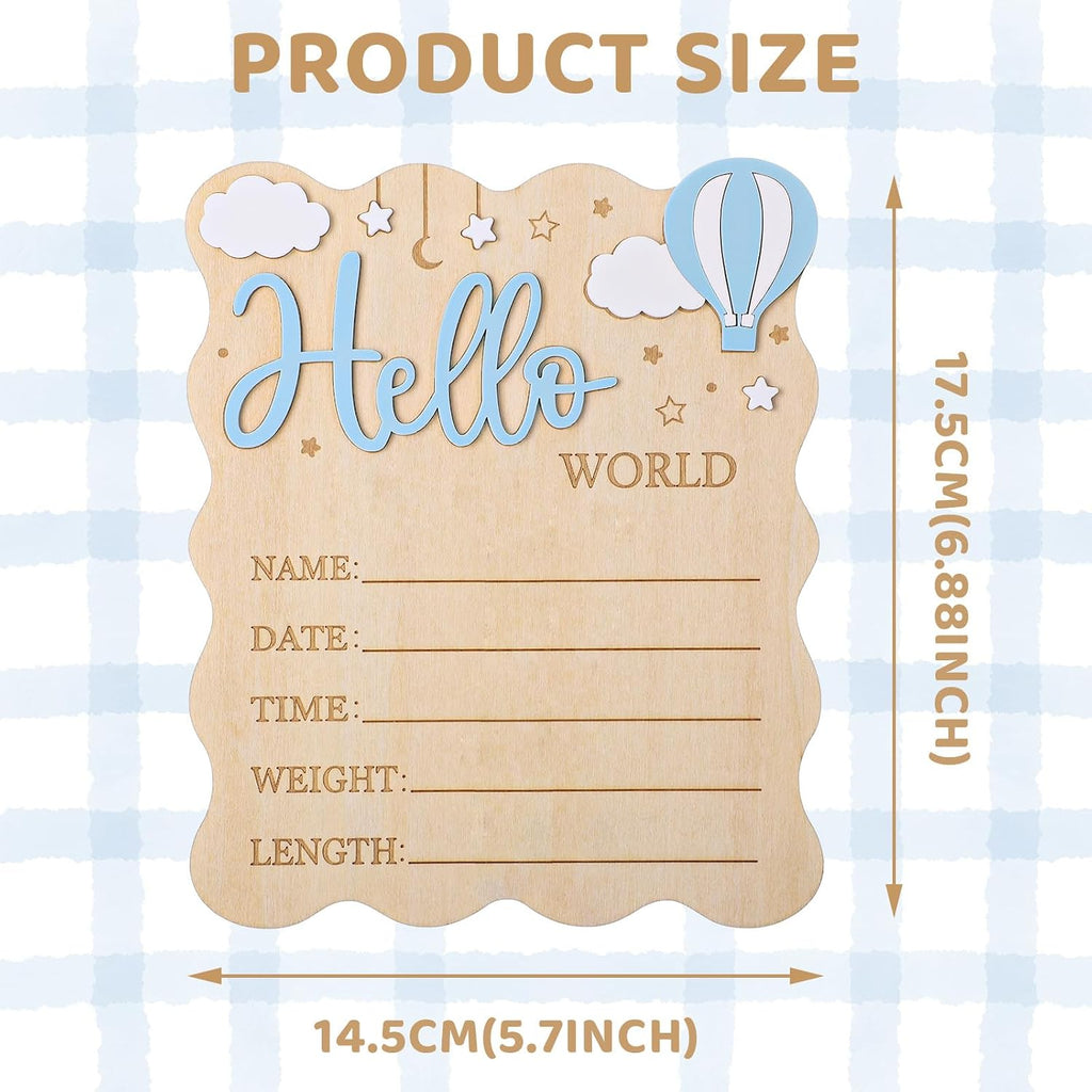 Baby Announcement Sign, Wooden Newborn Birth Plaque, Blue | Natural Wood, Smooth Finish, Write Baby Name and Birth Details, Photo Grop, Nursery Decor, Baby Shower Gift