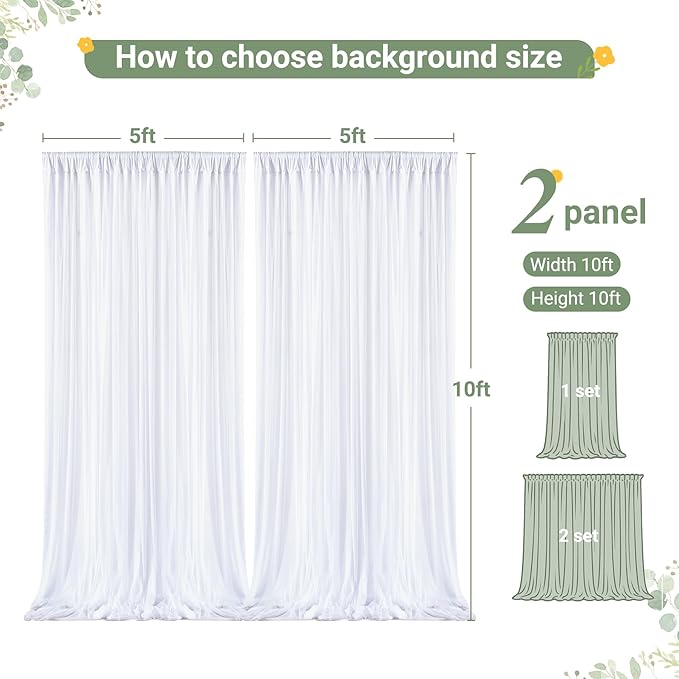White Tulle Backdrop Curtain for Wedding Parties,10ft x 10ft Wrinkle Free Curtain Backdrop,2 Layer Drapes for Backdrop,Polyester Wedding Back Drop for Bridal Shower Birthday Baby Shower Photography