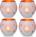 Snowflake Christmas Candle Holders Set of 4, Gold & White Glass Tealight Votive Holders for Winter Decor, Xmas Table Centerpieces, Indoor Christmas Decorations, Ideal