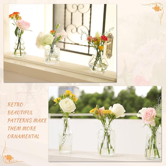 65PCS Glass Bud Vase Set, Different Small Vases for Flowers, Clear Centerpieces, Mini in Bulk Rustic Wedding Decorations, Vintage Look Home Table Flower Decor