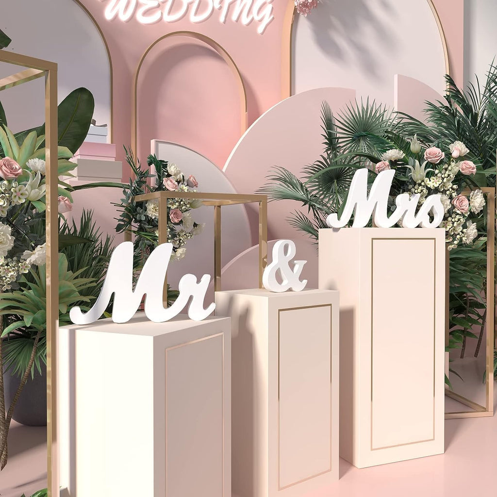 VIOPVERY Mr and Mrs Sign for Wedding Table,Large White Mr and Mrs Sign,Wooden Letters,Mr & Miss Sign with Just Married Banner Wedding Decorations for Anniversary
