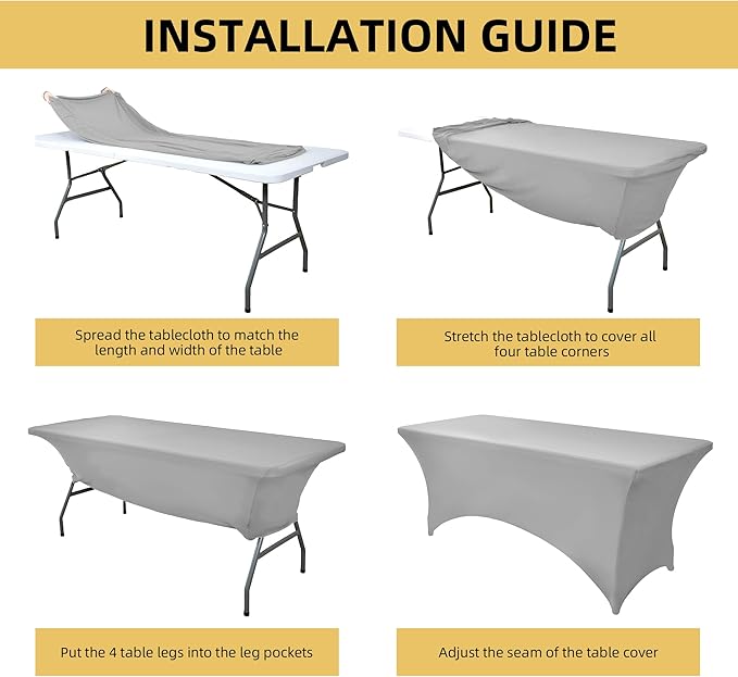 113 6-Pack 6ft Spandex Table Covers for Rectangle Standard Folding Tables - Wrinkle Resistant Stretch Tablecloths - Ultimate Fitted Table Protector for Parties, Banquet, and Wedding