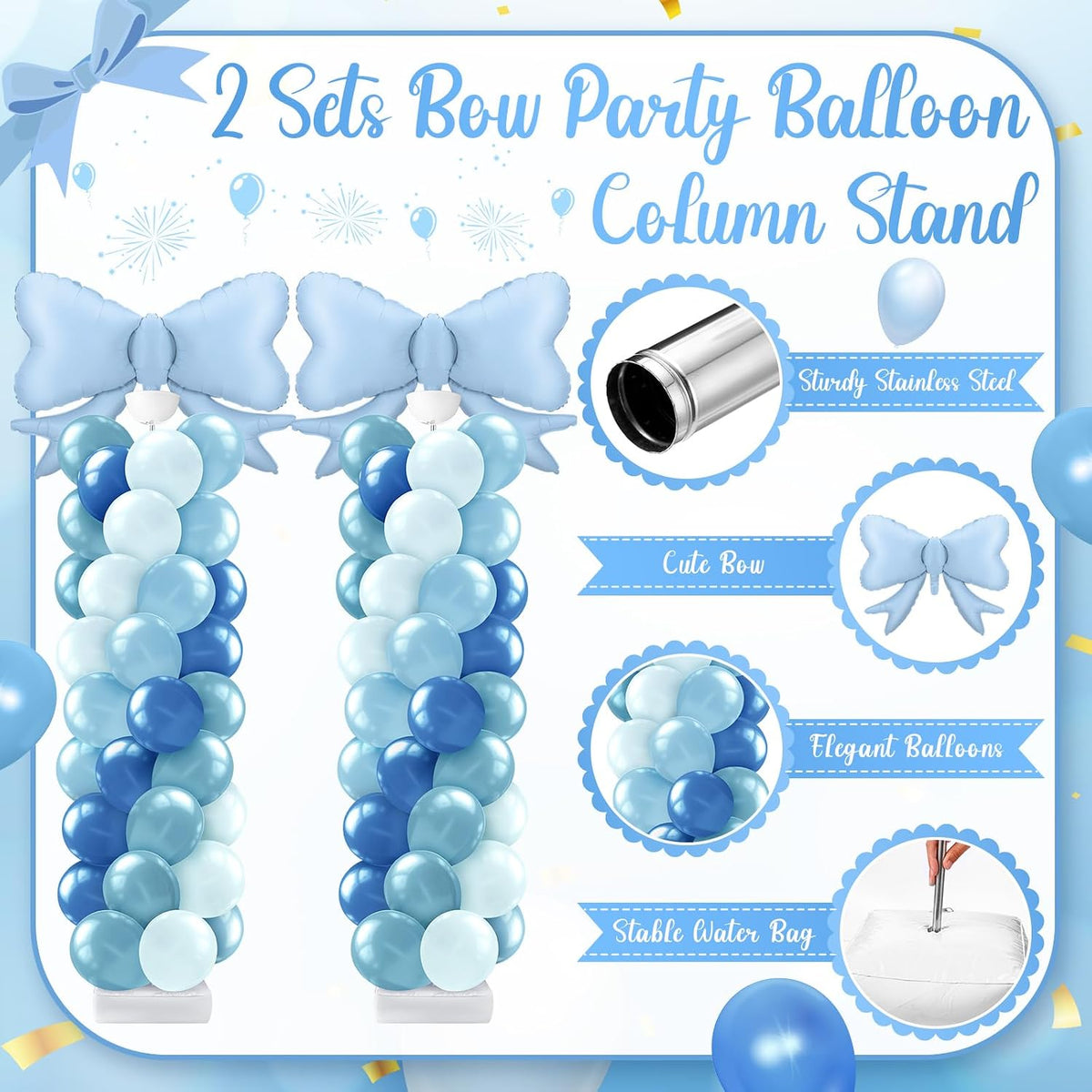 kasyat 2 sets dusty blue bow balloon column, close-up detail
