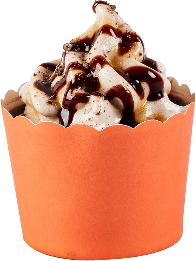 Panificio 3 Ounce Cupcake Wrappers, 200 Scalloped Baking Cups - Oven-Ready, Greaseproof, Orange Paper Cupcake Liners, Disposable, For Birthdays, Baby Showers, Or Weddings - Restaurantware