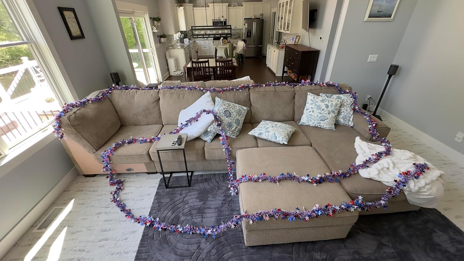 4th of July Garland, 50Ft Red White Blue Tinsel Patriotic Decor – Golf Cart Car Parade Boat Tree Outdoor Indoor, Memorial Day 250th Anniversary Independence Day Party