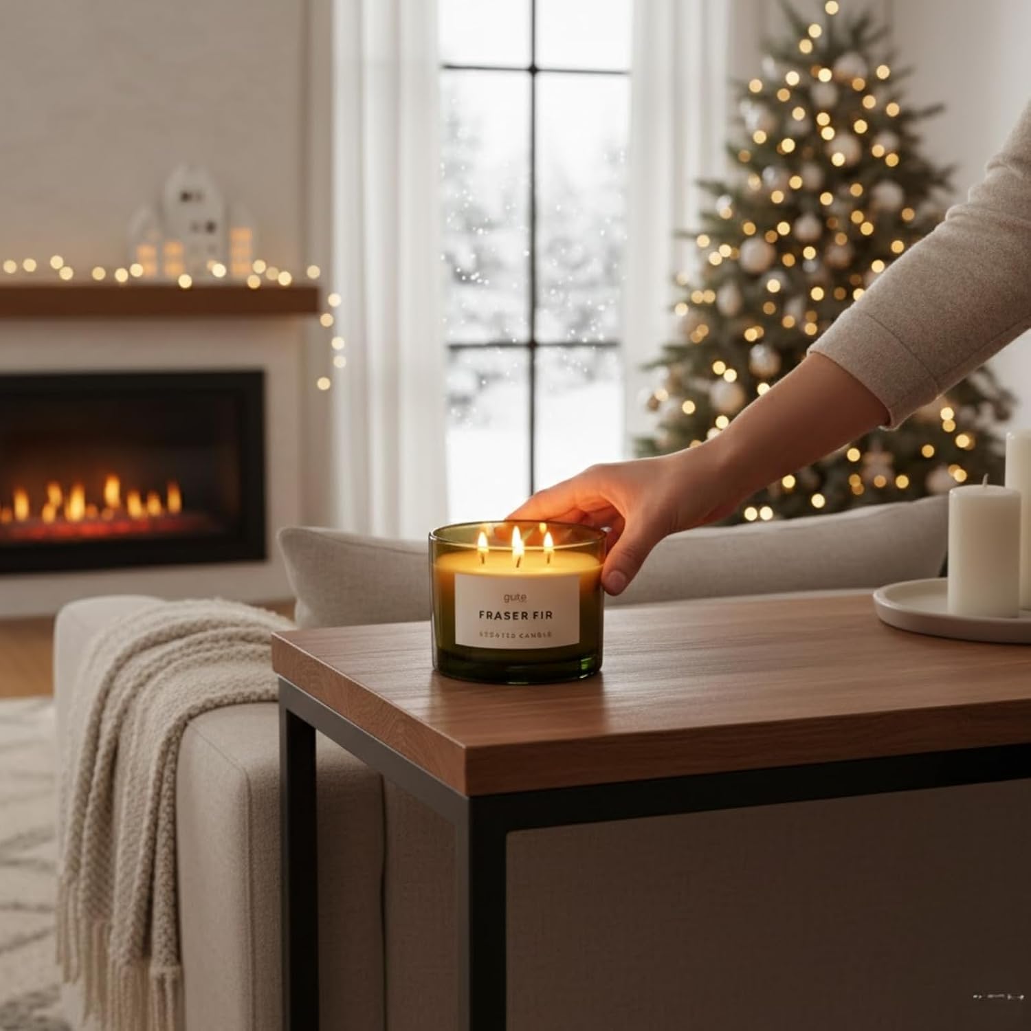 Fraser Fir 3-Wick Festive Winter Scented Soy Candle Reed Diffuser 17oz - Seasonal Home Fragrance, Aromatic Diffuser Set, Non-Toxic Candles, Forest Pine - Inspired by Winter Trees