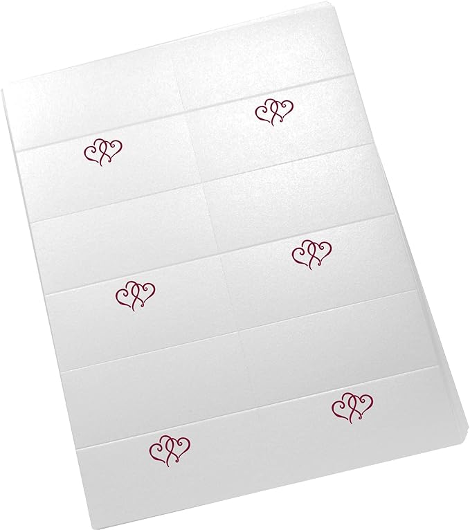Linked Hearts Printable Place Cards, Burgundy (Choose Color), Set of 60 (10 Sheets), Laser & Inkjet Printers - Wedding, Party, Dinner, and Special Events - Made in the USA