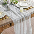 Artoid Mode 3PCS Pearl Gauze Table Runner 120 Inch 10FT, Seasonal Sheer Dining Holiday Wedding Birthday Baby Shower Table Decor for Home Party