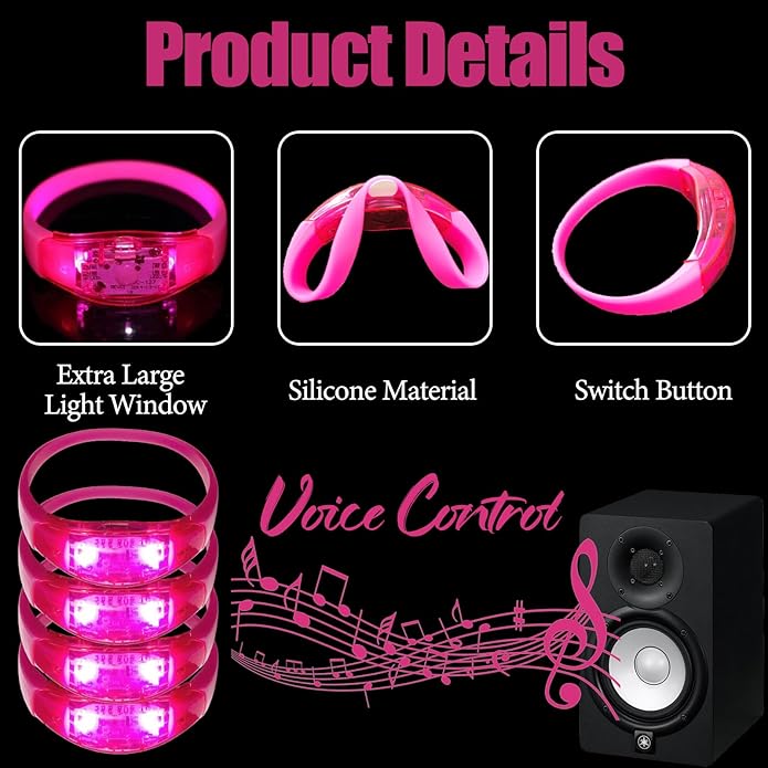100 Pcs LED Bracelets Sound Activated with Flashing LED Strobe Music Control Light Up Bracelets for Rave, Game Prizes, Birthday Party Favor,Valentine's Day gift