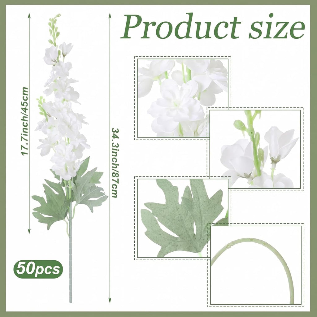 thiccywoov 50 pcs white delphinium artificial flower bulk, package contents