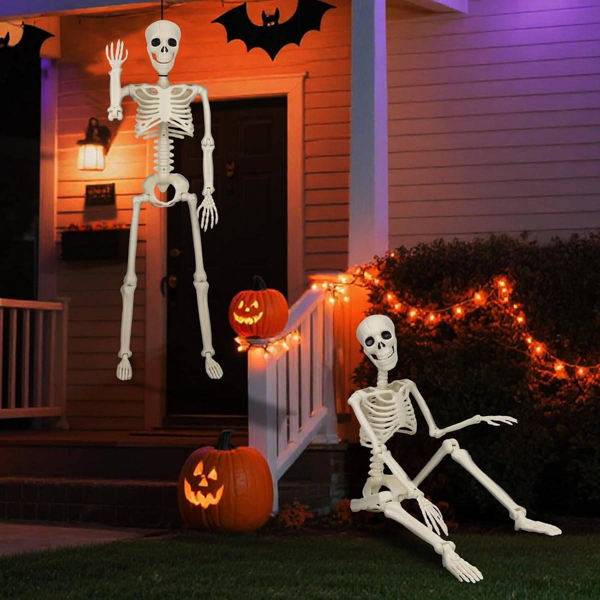 2 Pack 36'' Skeletons Halloween Decorations Outdoor: 3 FT Posable Ske...