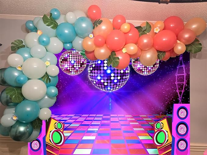 Dance Party Backdrop Retro 80s 90s Theme Stage Dance Ball Music Birthday Party Decoration DJ Photography Background 15 x 10 ft for Baby Shower Picture Photo Shoot Polyester Fabric, Green