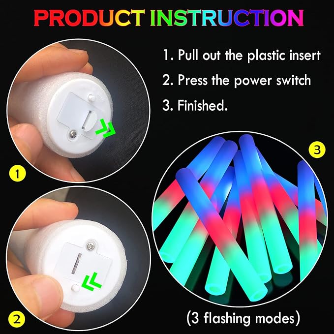 35 Pcs Foam Glow Sticks Bulk, LED Light Up Foam Sticks, Glow in the Dark Party Supplies for Adults Wedding Halloween Birthday Christmas Rave Party Favors 3 Flash Modes