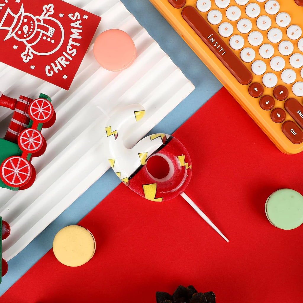 Cartoon Red White Number Candle, Number 6 Birthday Candles, Anime Numeral Cake Topper for Boy Party Decorations,Theme Party Favors