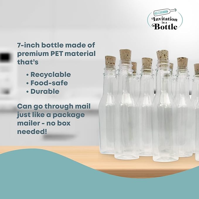 Plastic Bottles & Corks Set (20) - Clear PET Plastic Potion Bottles with Cork - Small Bottles with Cork & Tiny Jars with Cork Bottles, Message in Plastic Bottle, DIY Crafts
