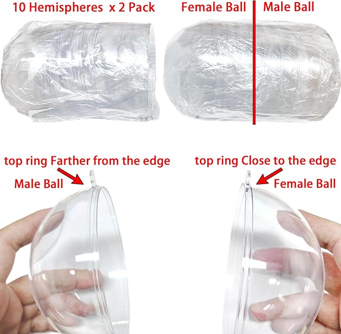 Jishi 10pk Clear Plastic Christmas Ornaments for Crafts Fillable DIY Christmas Ornaments Balls 60mm Acrylic Ornaments for Christmas Tree Decorations, Hanging Christmas Decorations Home Decor Supplies