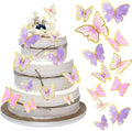 60Pcs Butterfly Cupcake Topper Pink Purple Gold, Lively 3D Butterflies for Cake Decor Birthday Anniversary Kids Wedding Girl Women Party Wall Food Decorations,Mixed Size