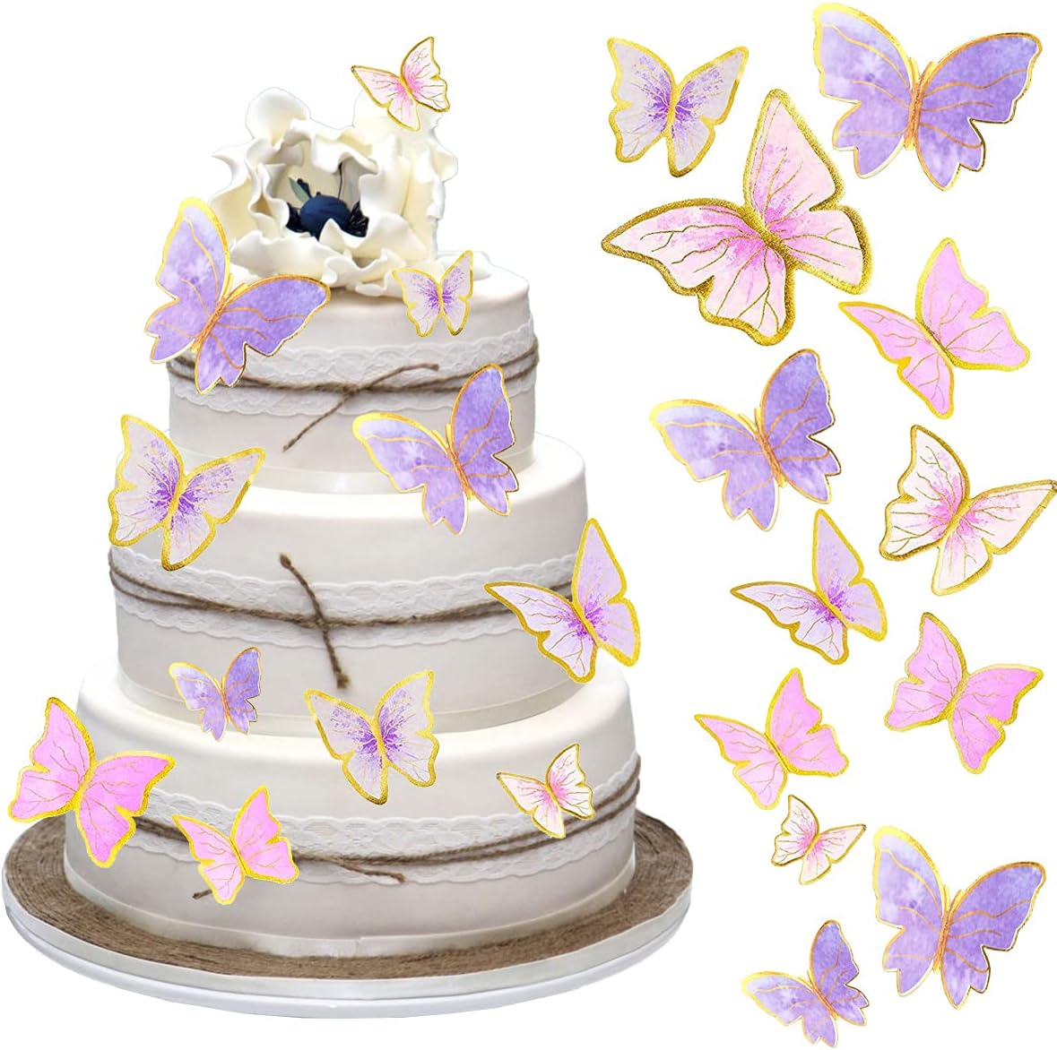 60Pcs Butterfly Cupcake Topper Pink Purple Gold, Lively 3D Butterflies for Cake Decor Birthday Anniversary Kids Wedding Girl Women Party Wall Food Decorations,Mixed Size