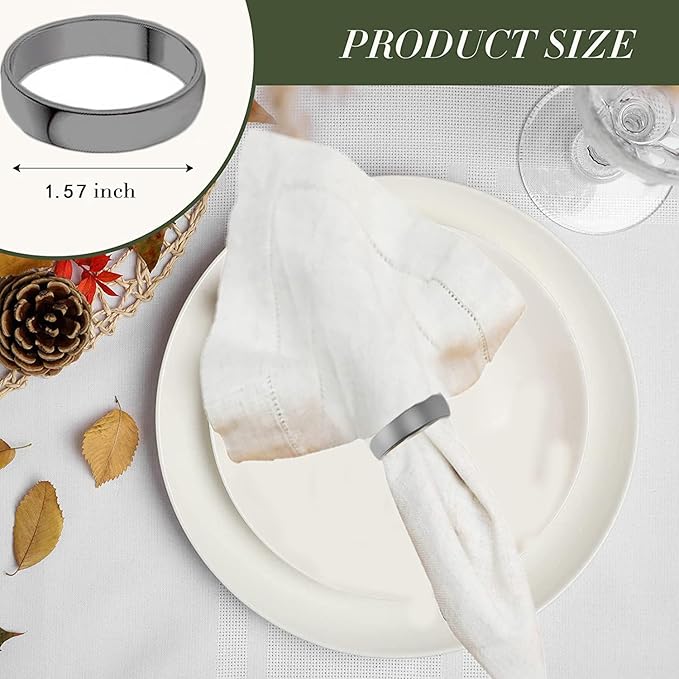Grey Napkin Rings-10 Pcs Stainless Steel Napkin Rings,Metal Napkin Ring for Table Settings Wedding Christmas Party Dinner Table